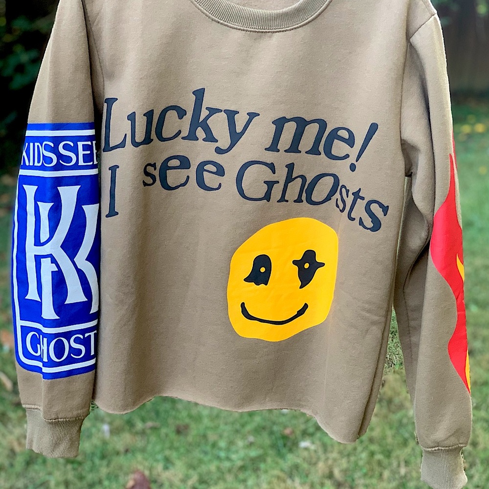 hbat 🫠 Kids See Ghosts 👻 Cropped Crew Sweatshirt Size Medium // graphic tee - Picture 2 of 14